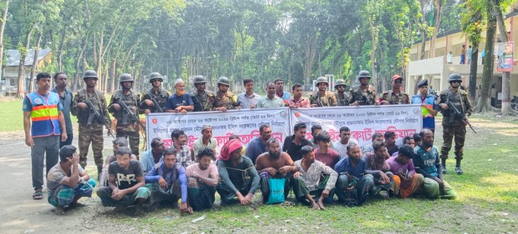 মেঘনায় যৌথ অভিযান: ২২ লাখ মিটার অবৈধ জালসহ আটক ২৭